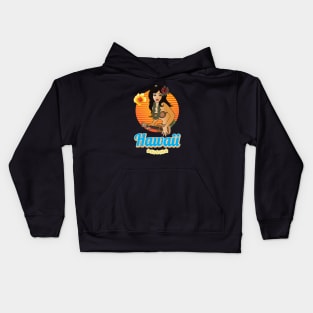 Hawaii Hula Girl with Ukulele Sunset Kids Hoodie